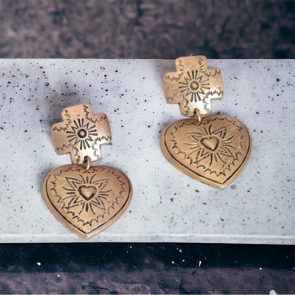 Aztec Heart Dangle Earrings